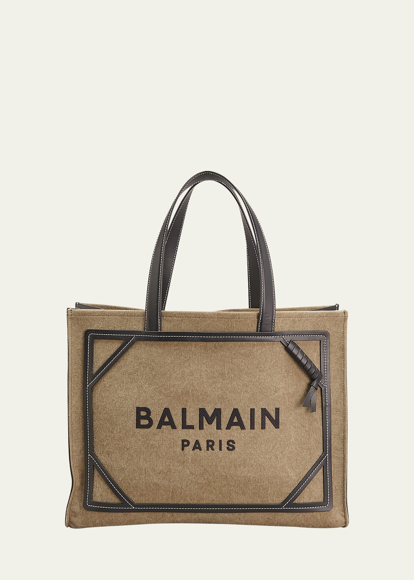 Balmain Sac fourre-tout B Army de taille moyenne en toile avec poignées en cuir