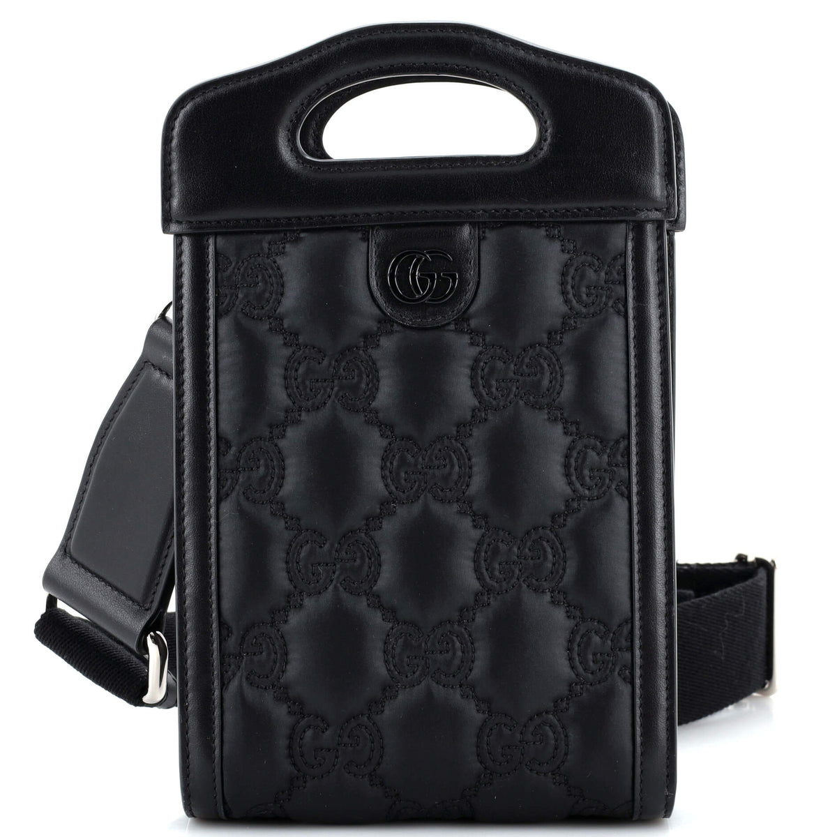 Gucci GUCCI Top Handle Crossbody Bag GG Embossed Matelasse Nylon with Leather Mini