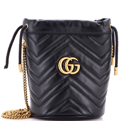 GUCCI GG Marmont Bucket Bag Matelasse Leather Mini