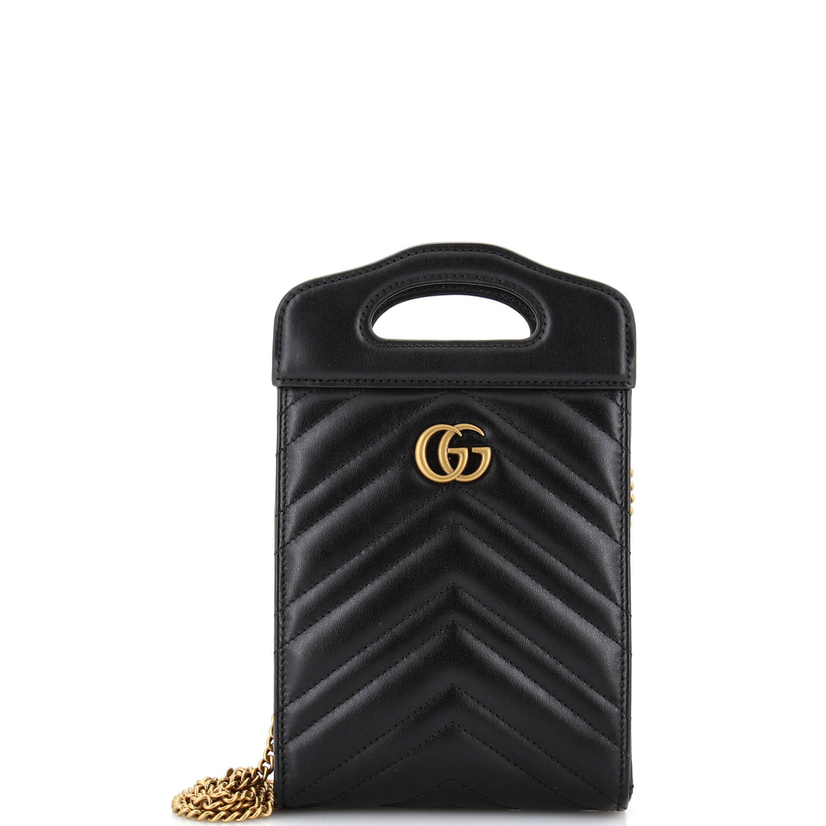 Gucci GUCCI GG Marmont Top Handle Convertible Chain Tote Matelasse Leather Mini