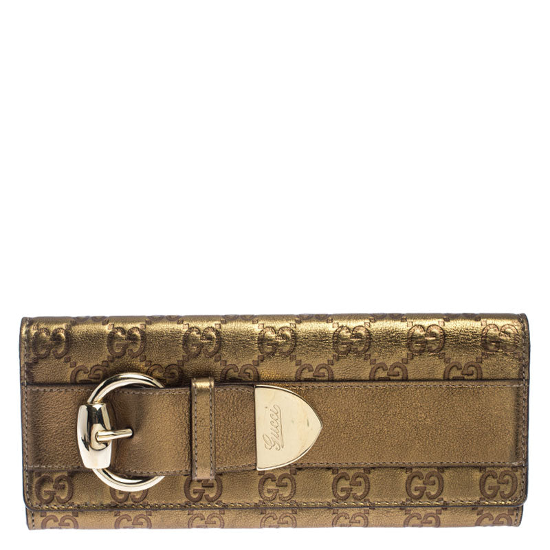 Gucci Gold Guccissima Leather Buckle Continental Wallet