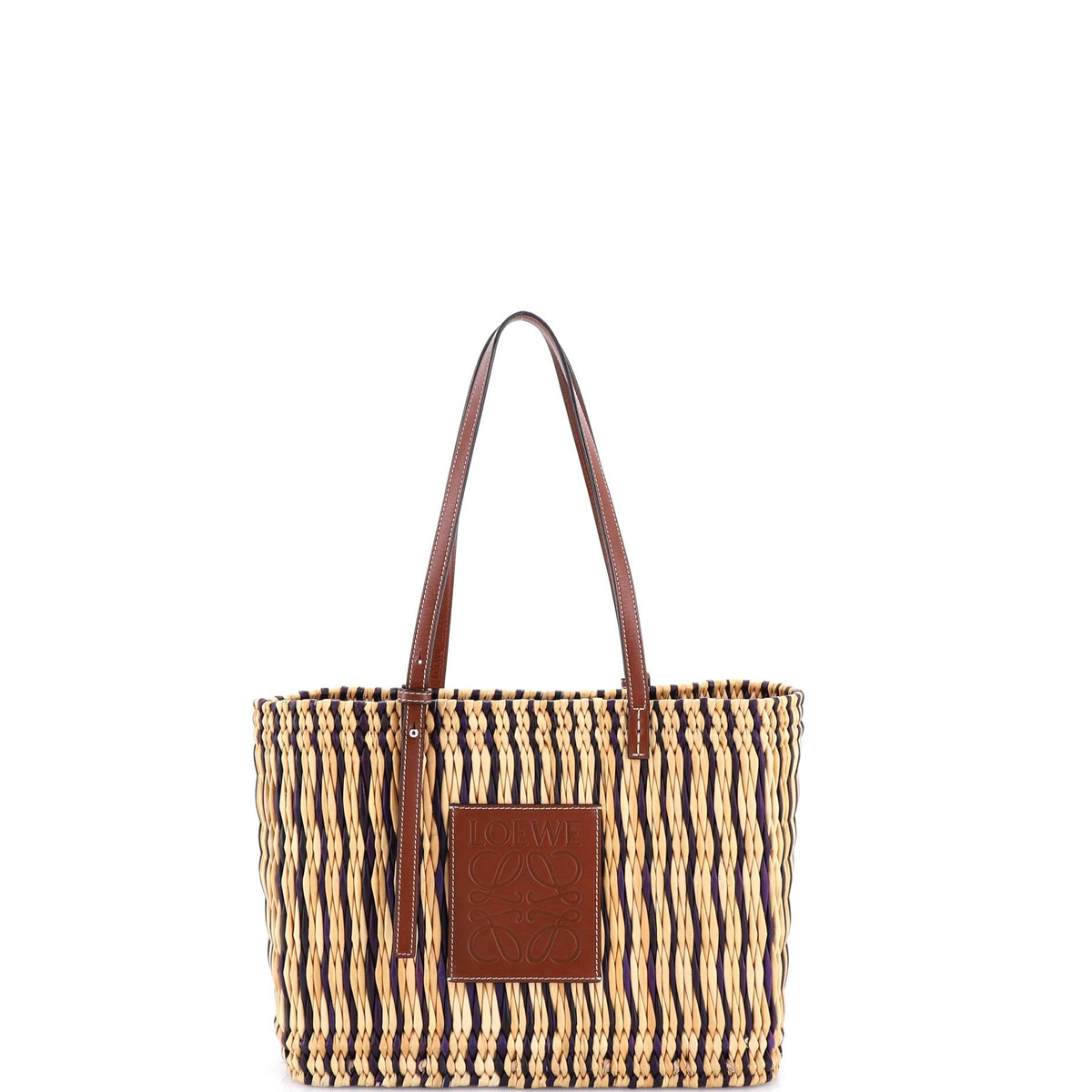 Loewe LOEWE Paula's Ibiza Square Basket Tote Woven Reed with Leather Small