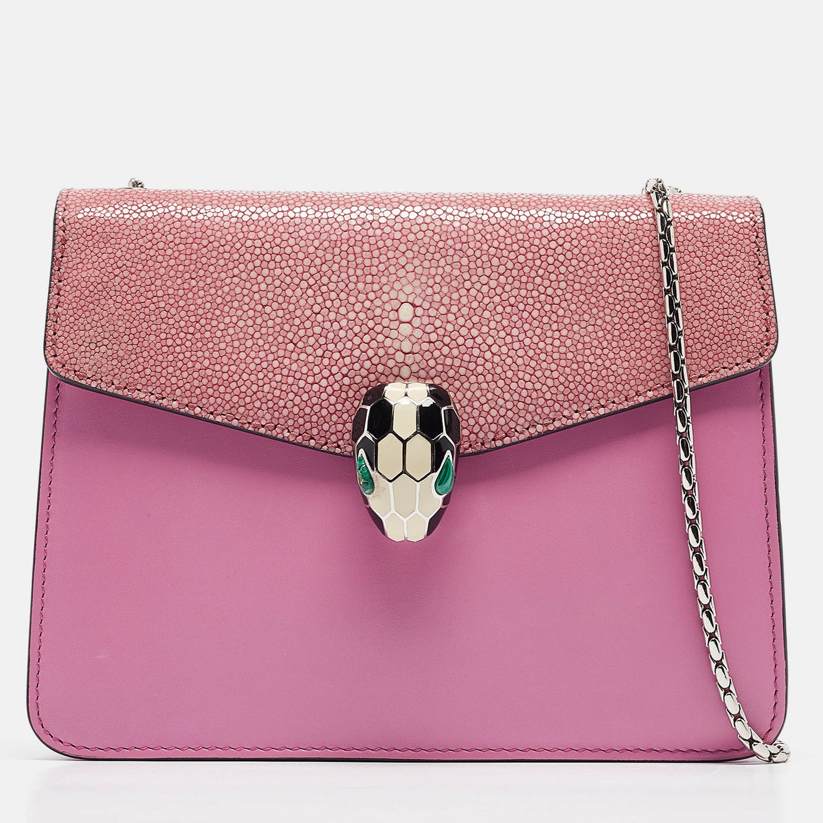 Bvlgari Pink Stingray and Leather Small Serpenti Forever Shoulder Bag