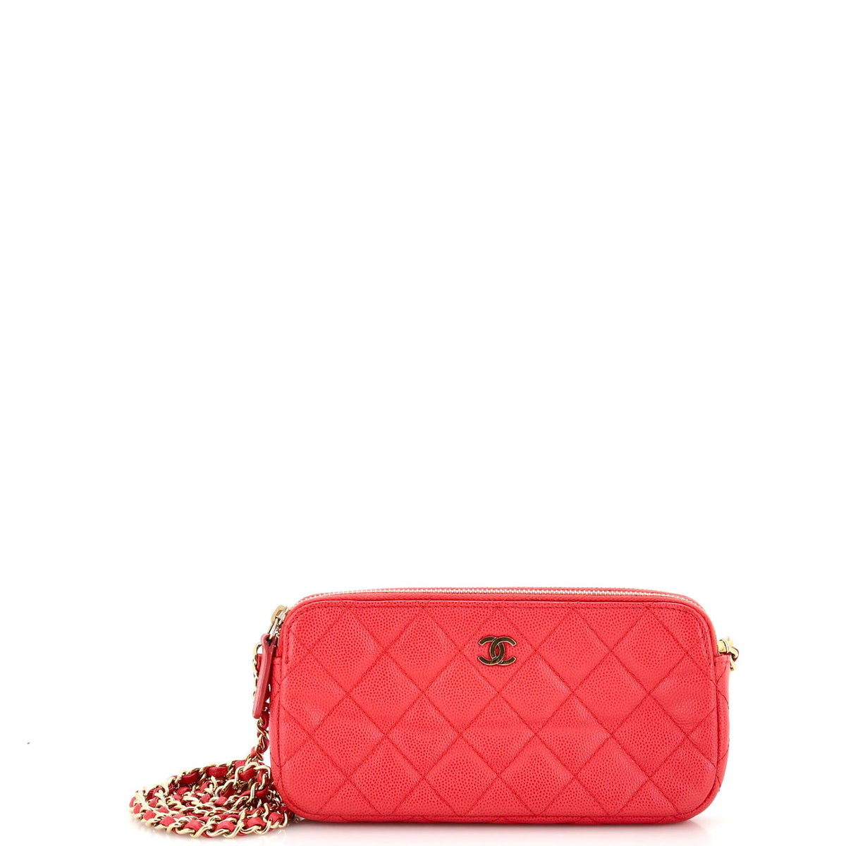 Chanel CHANEL Double Zip Clutch with Chain Quilted Caviar