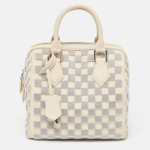 Off White/Grey Damier Cubic Speedy Cube PM Bag