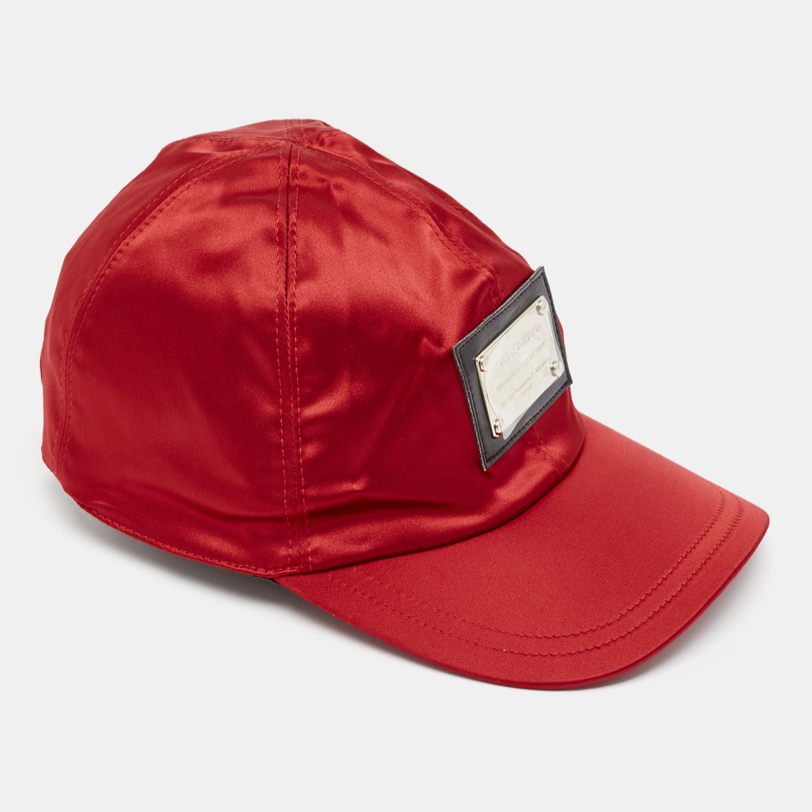 Dolce & Gabbana Vintage Red Satin Logo Patch Cap Size 57