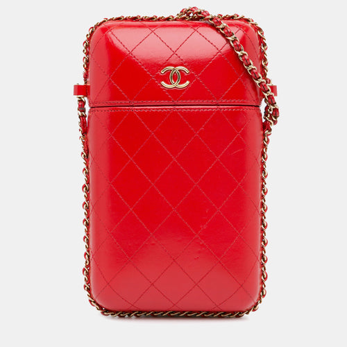 CC Quilted Calfskin Chain Around Phone Holder