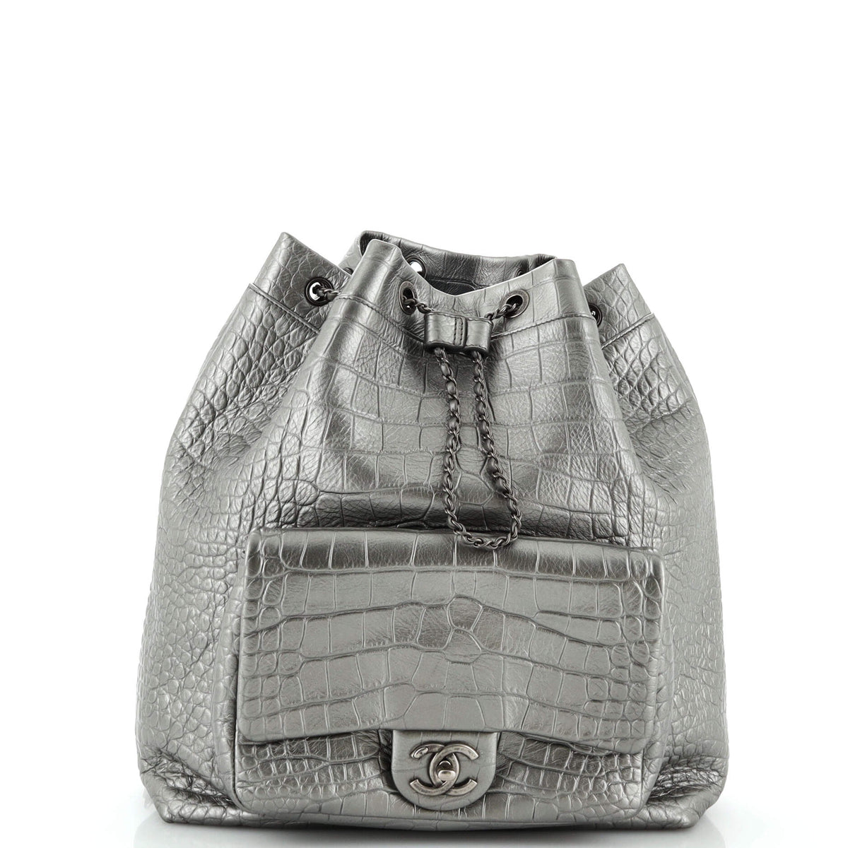 Chanel CHANEL Drawstring Backpack Crocodile Embossed Calfskin Large