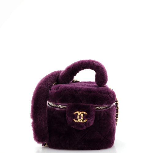 CHANEL Coconing Top Handle Vanity Case with Chain Quilted Shearling Small