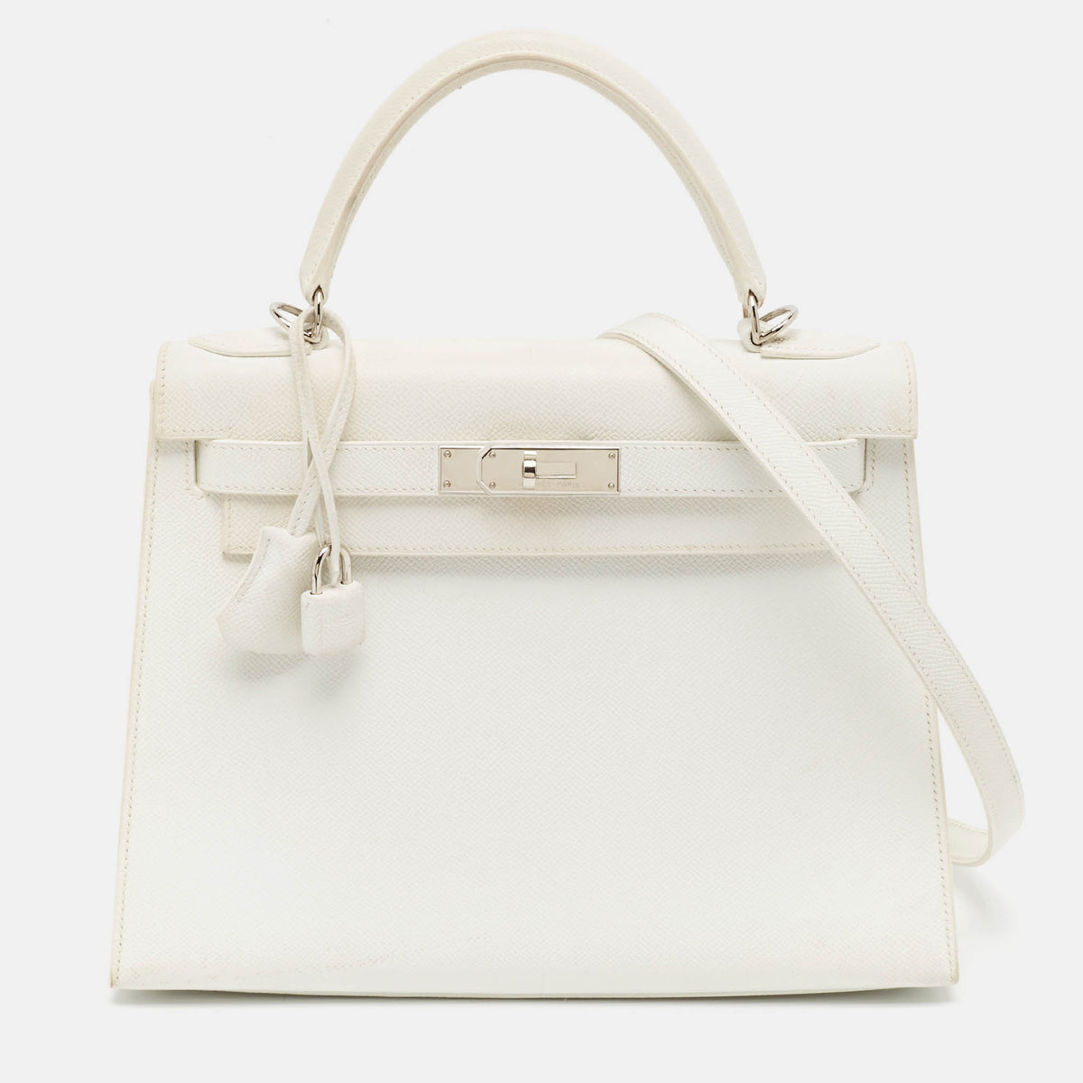 Hermès Blanc Epsom Leather Palladium Finish Kelly Sellier 28 Bag