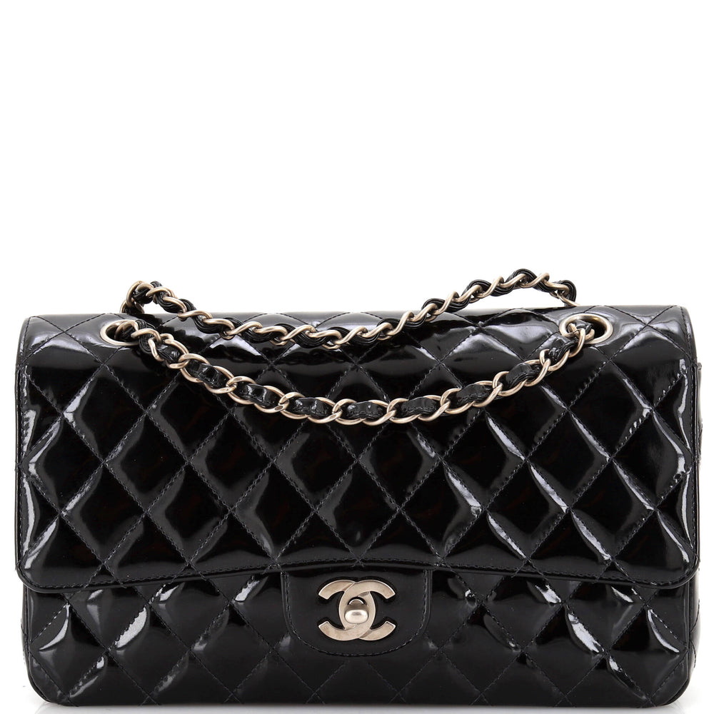 CHANEL Vintage Classic Double Flap Bag Quilted Patent Medium