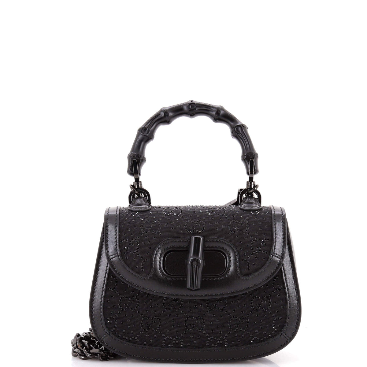 Gucci GUCCI Bamboo 1947 Top Handle Bag Crystal Embellished GG Canvas Mini