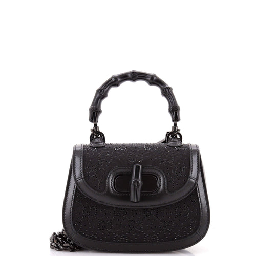 GUCCI Bamboo 1947 Top Handle Bag Crystal Embellished GG Canvas Mini