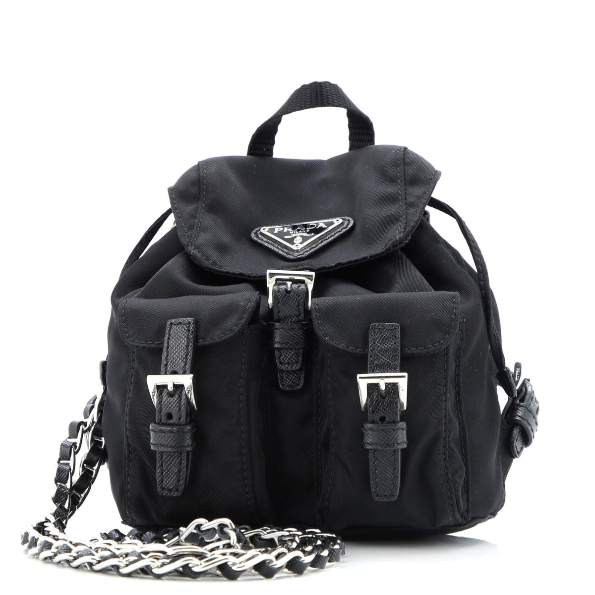 Prada PRADA Double Pocket Backpack Chain Shoulder Bag Re-Nylon Mini