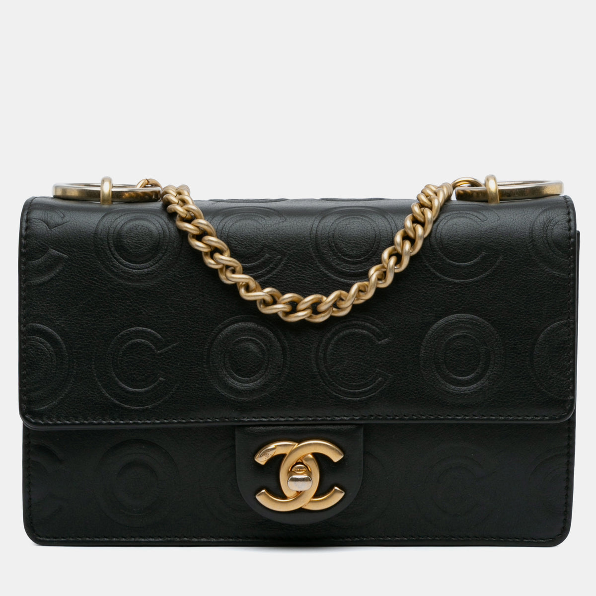 Chanel Black Metallic Calfskin Leather Embossed Circle C Flap Bag