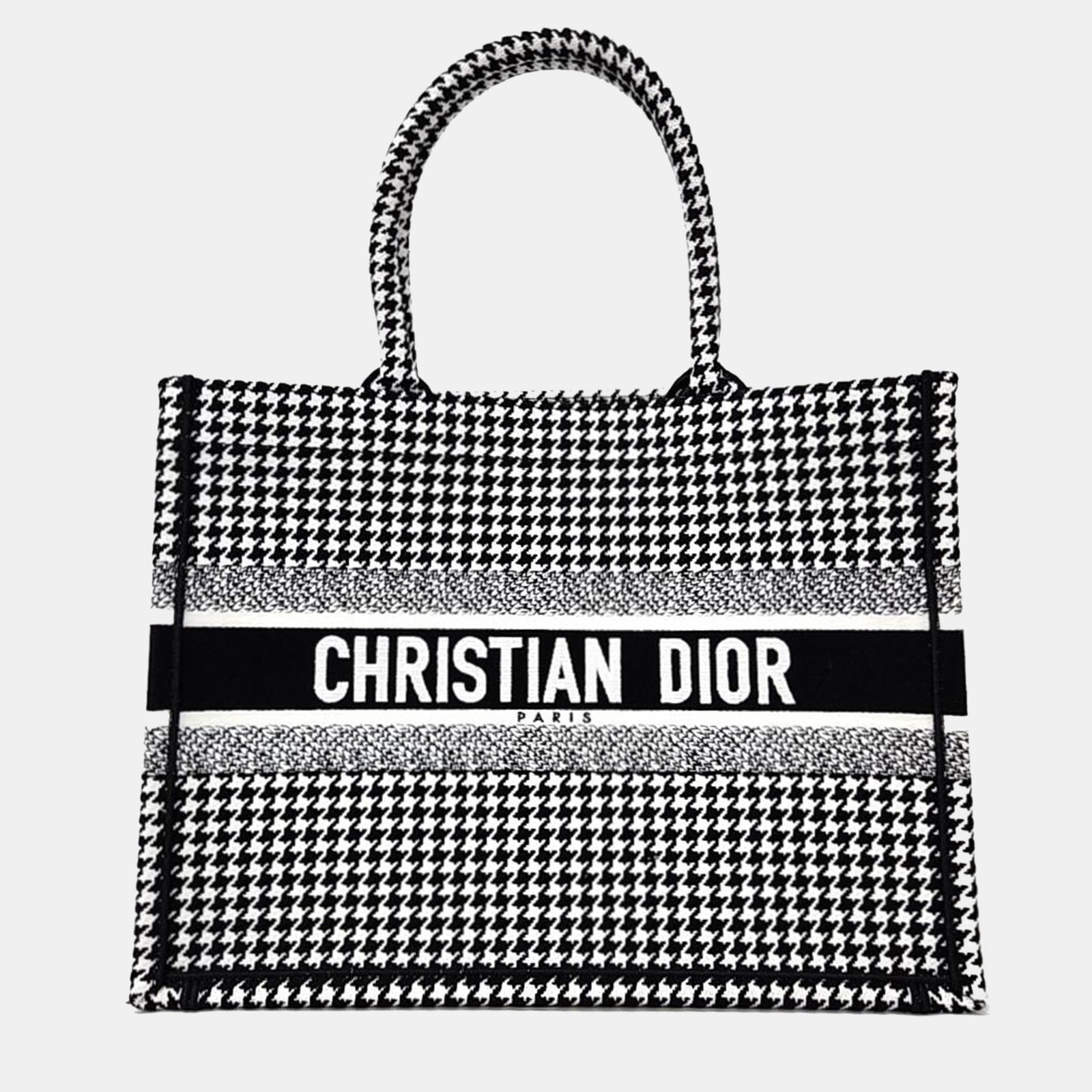 Dior Schwarze Einkaufstasche aus Canvas mit Hahnentrittmuster