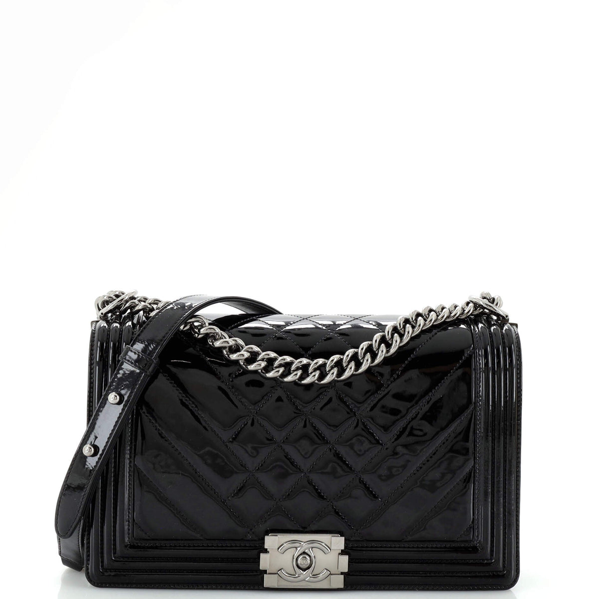 Chanel CHANEL Boy Flap Bag Chevron Patent New Medium