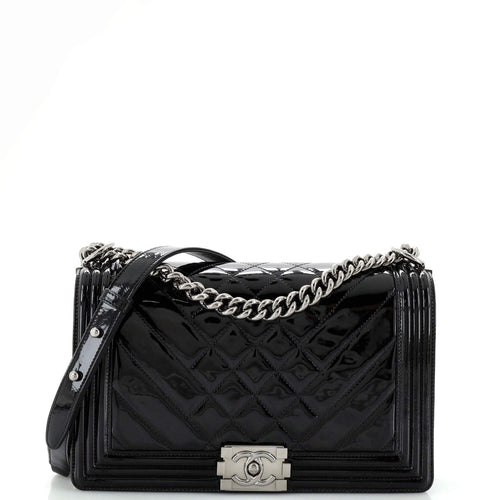 CHANEL Boy Flap Bag Chevron Patent New Medium