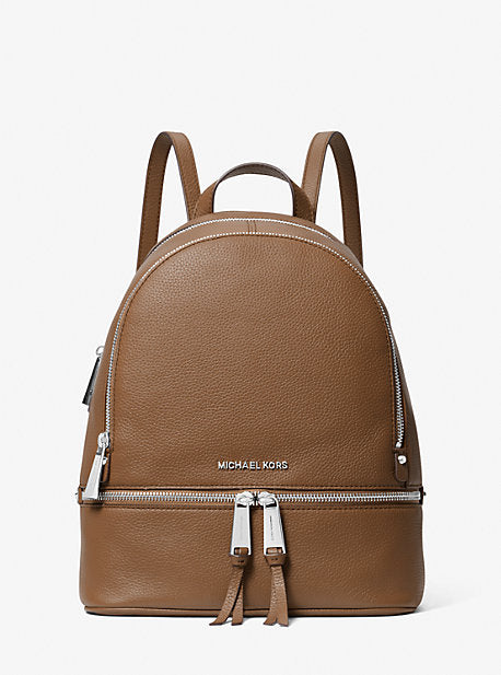 MK Rhea Medium Leather Backpack - Brown - Michael Kors