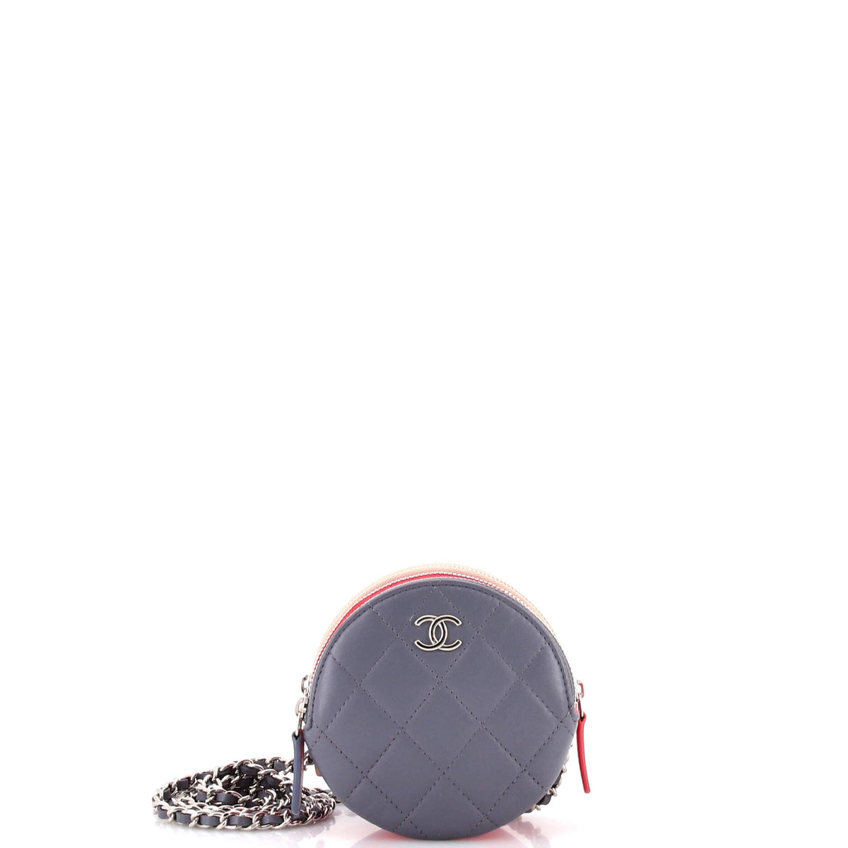 Chanel CHANEL Round Compartment Clutch with Chain Quilted Lambskin