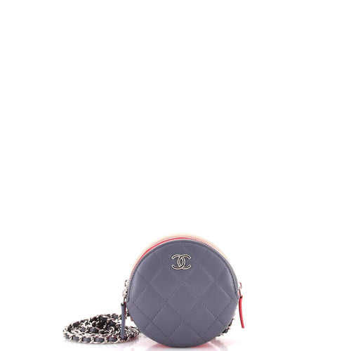 CHANEL Round Compartment Clutch with Chain Quilted Lambskin