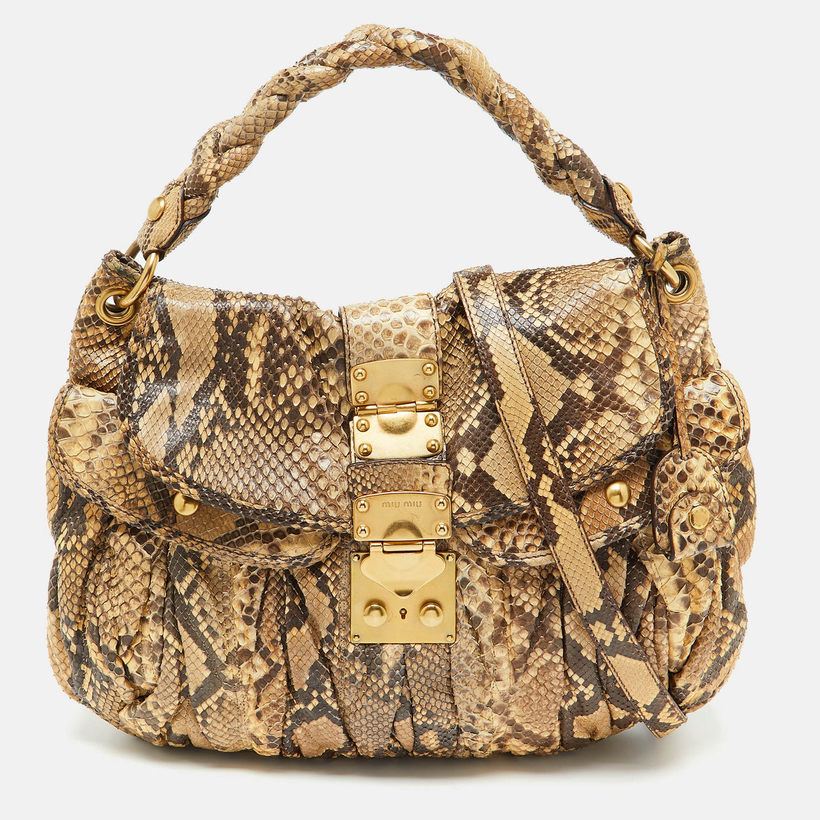 Miu Miu Brown Matelass&eacute; Python Coffer Hobo