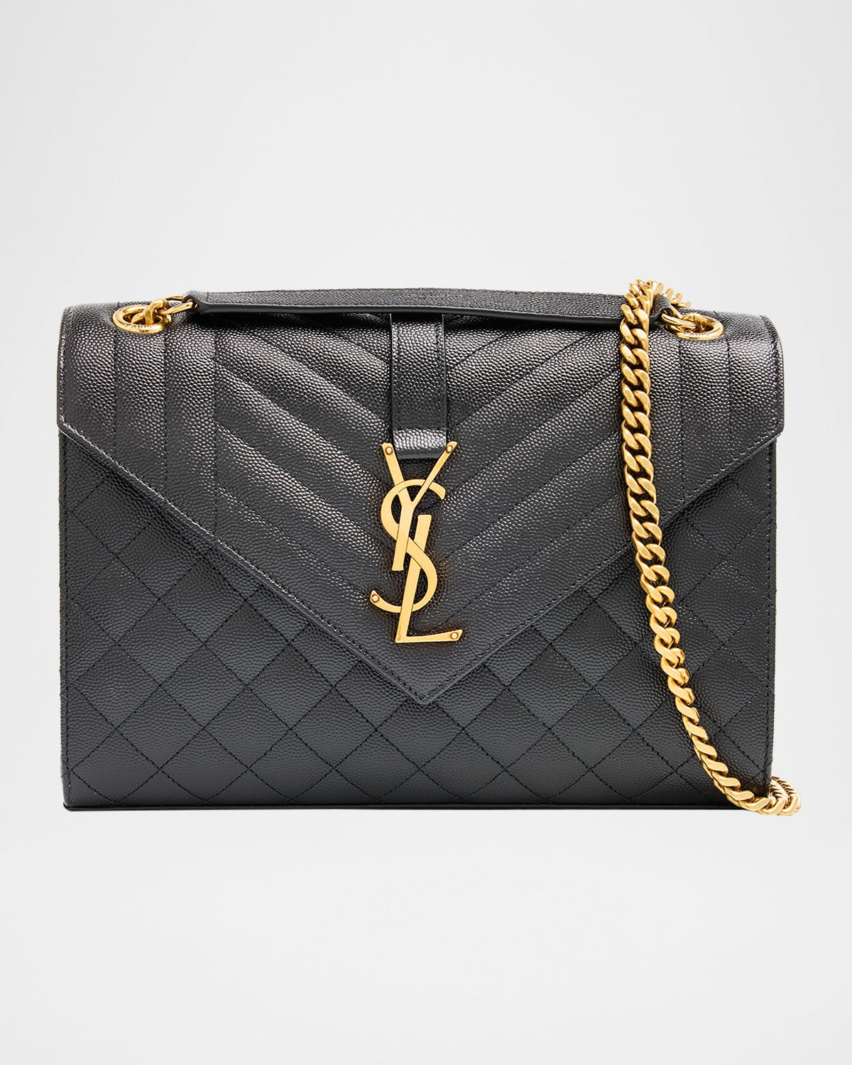Saint Laurent Envelope Triquilt Medium YSL Shoulder Bag in Grained Leather
