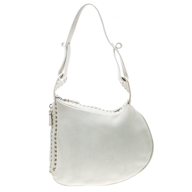 Fendi Ivory Selleria Leather Small Oyster Hobo