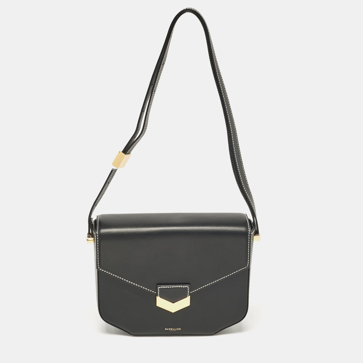 Demellier Black Leather Flap Crossbody Bag