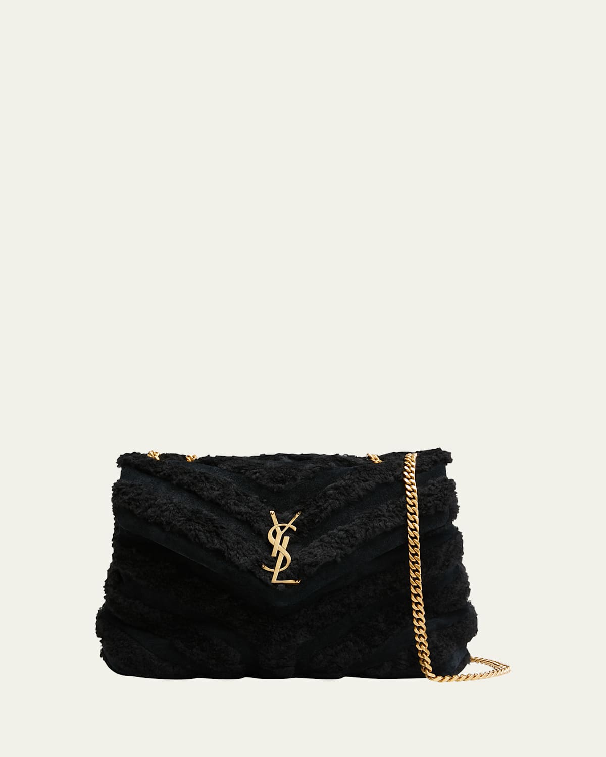 Saint Laurent Loulou Small YSL Shearling Shoulder Bag