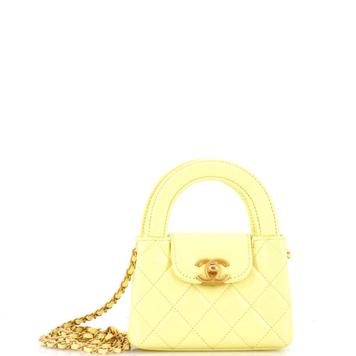 CHANEL Kelly Top Handle Shopping Bag Quilted Shiny Aged Calfskin Nano