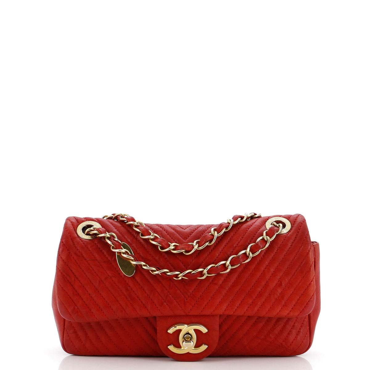 Chanel CHANEL Medallion Charm Flap Bag Chevron Wrinkled Lambskin Small