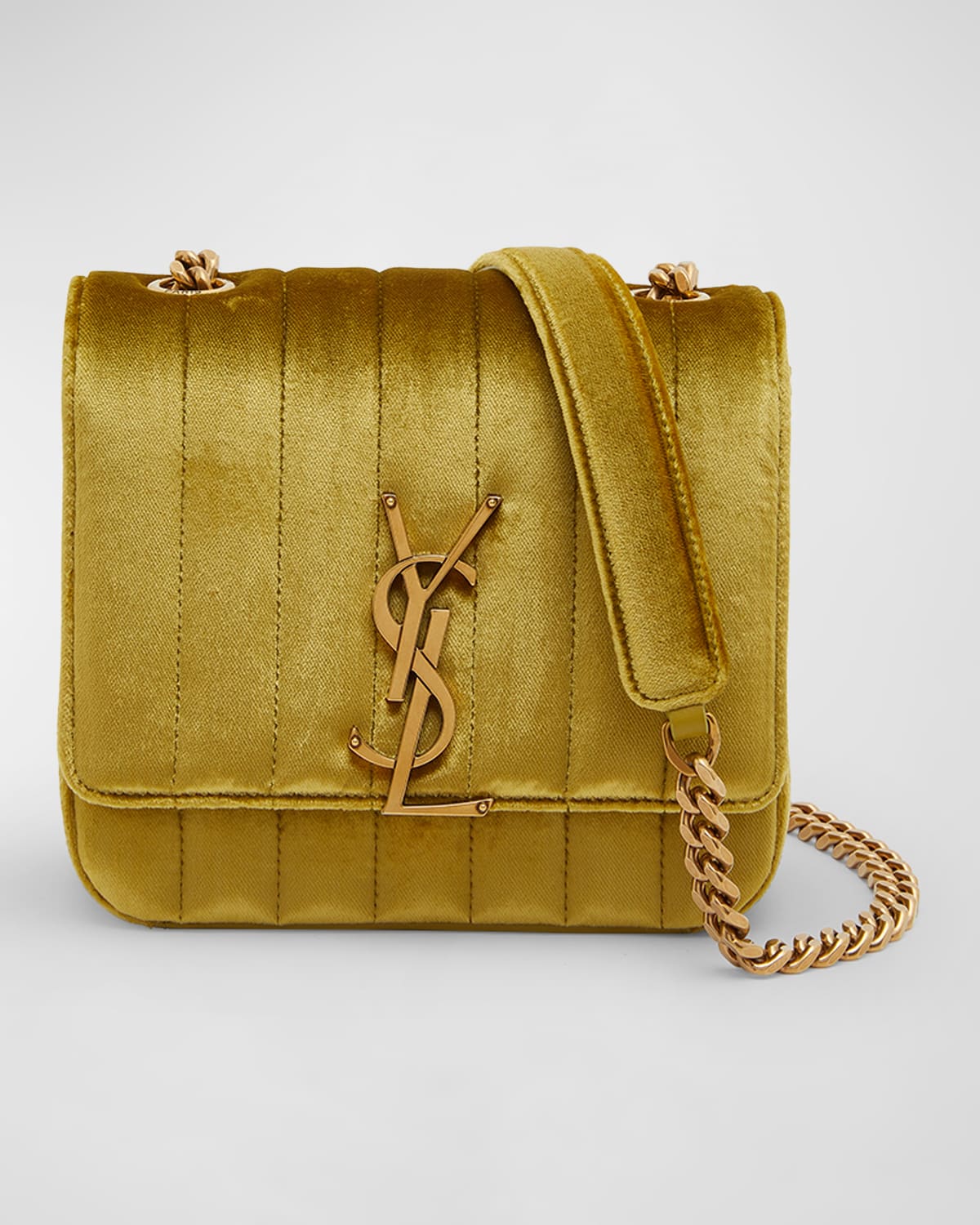 Saint Laurent Vicky Small YSL Crossbody Bag in Quilted Velvet