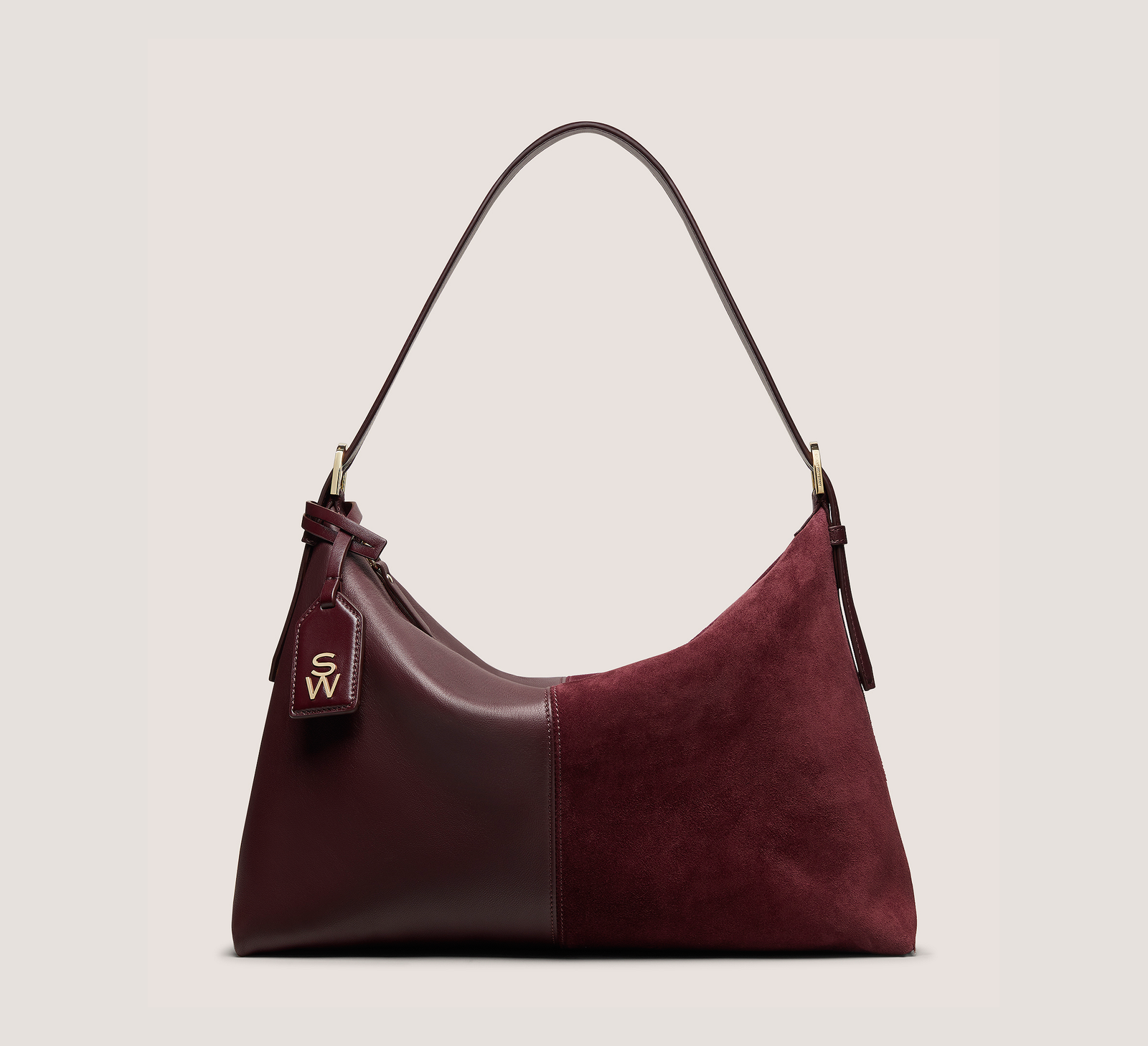 Stuart Weitzman Stuart 5050 Shoulder Bag Handbags, Rosewood Calf Leather & Textured Suede, Size: U No Dimension