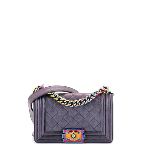 CHANEL Boy Flap Bag Quilted Iridescent Goatskin Small