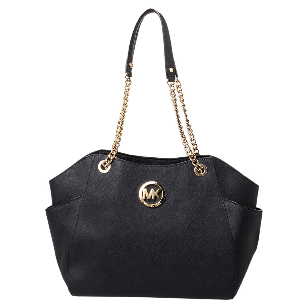 Michael Kors Black Leather Jet Set Tote