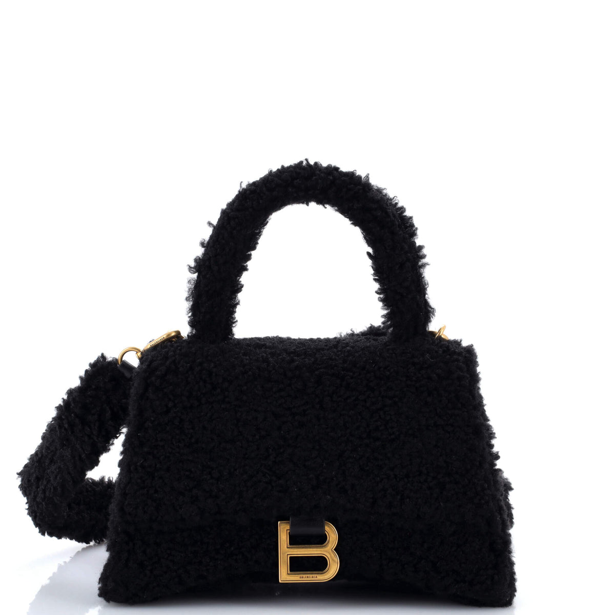 Balenciaga Fluffy Hourglass Top Handle Bag Faux Fur Small