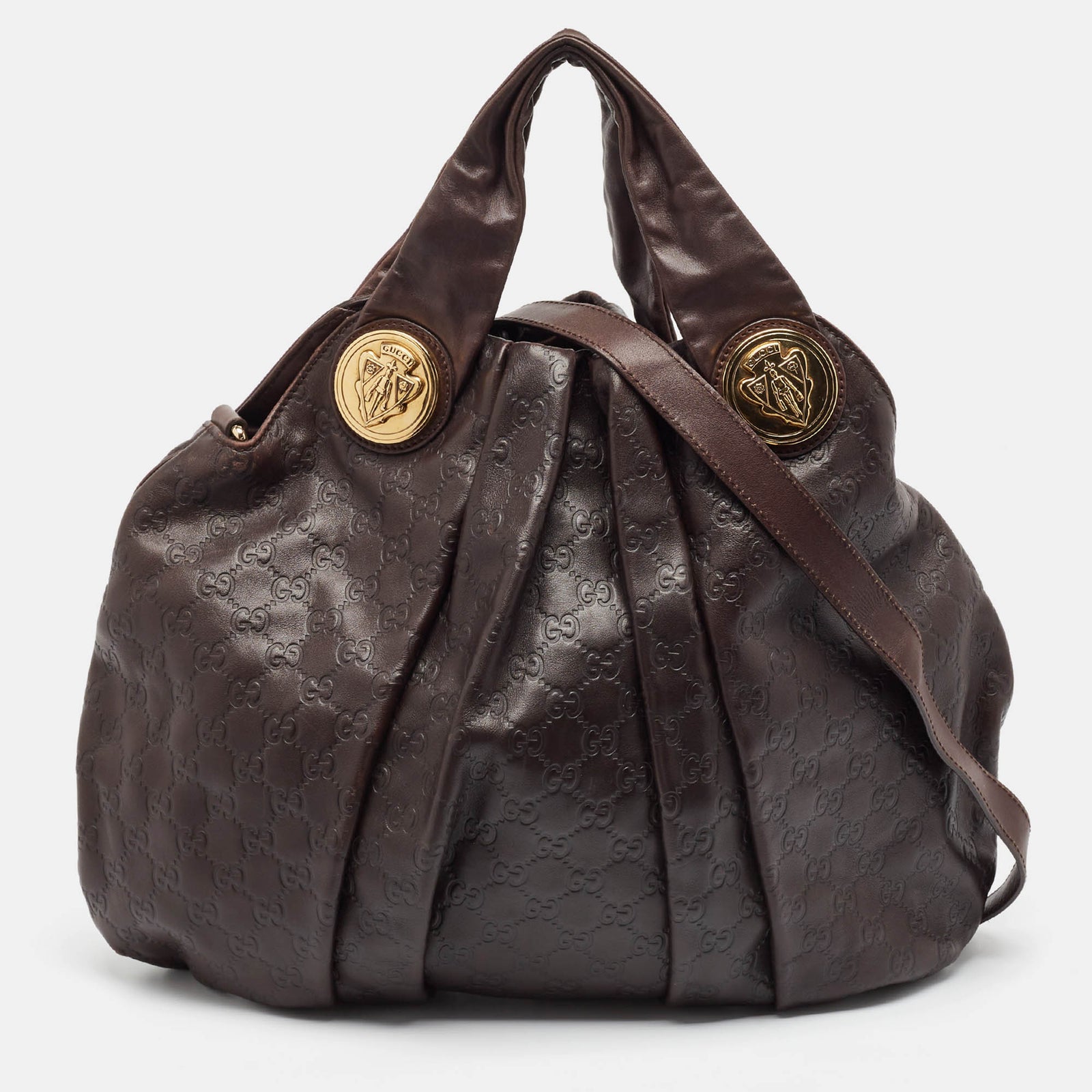 Gucci Grand sac hobo Hysteria en cuir marron foncé Guccissima