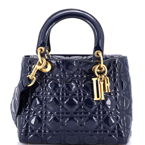 Supple Lady Dior Bag Cannage Quilt Patent Medium
