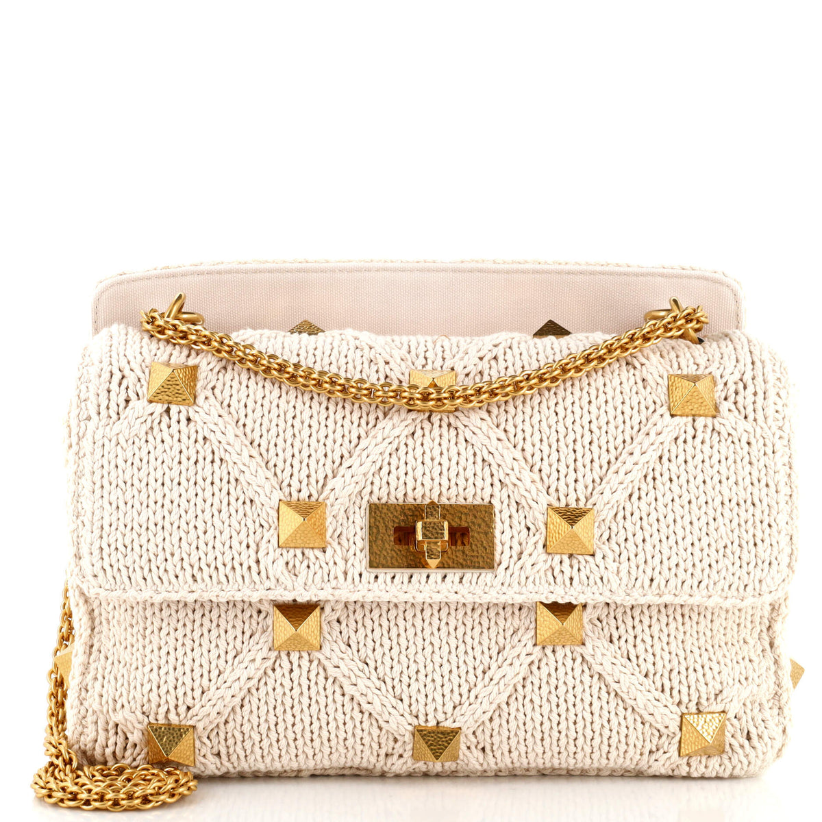 Valentino Garavani VALENTINO GARAVANI Roman Stud Flap Bag Quilted Knit Large