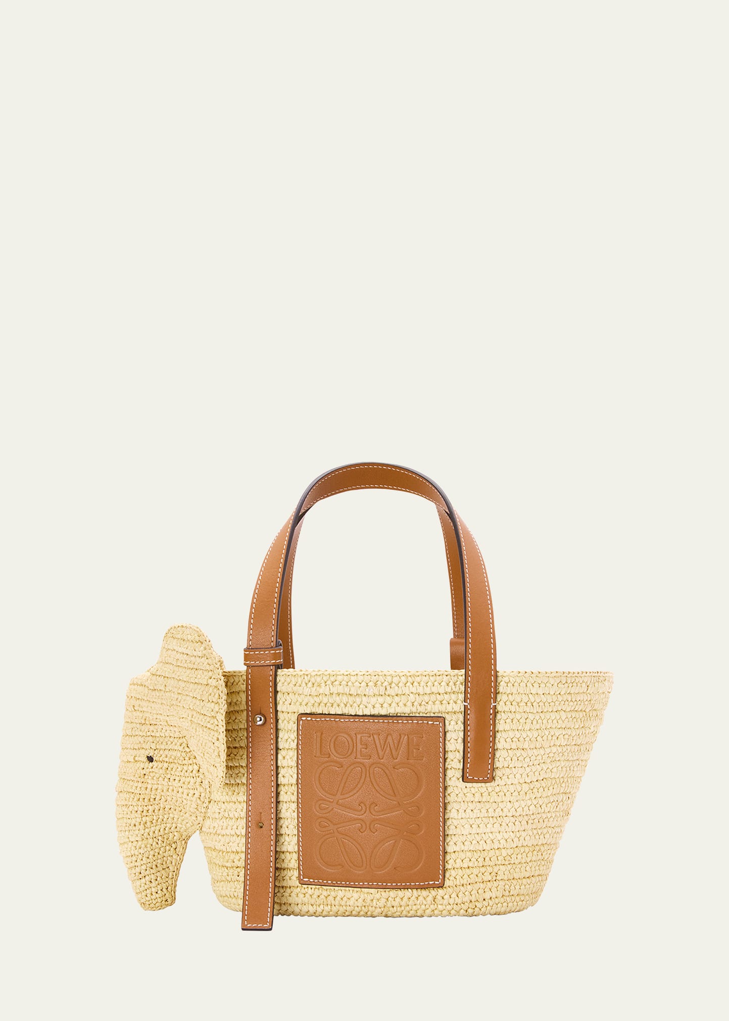 Loewe Elephant Small Raffia Basket Tote Bag