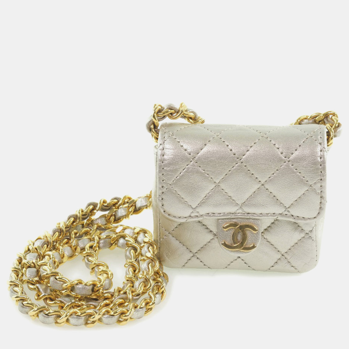 Chanel Gold Quilted Lambskin Micro Flap Bag