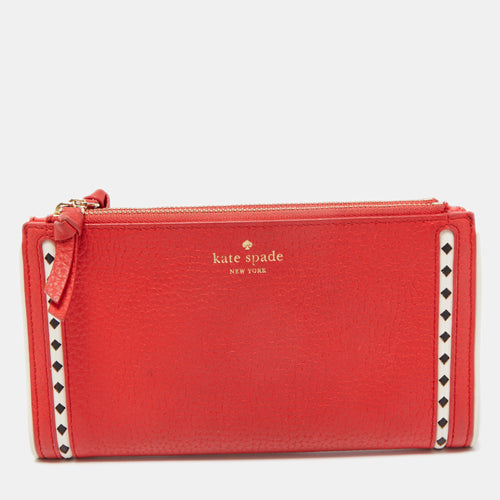 Red Leather Double Zip Clutch
