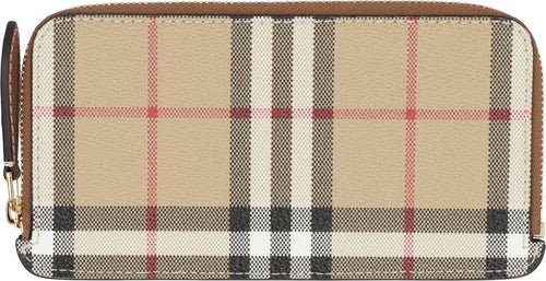 Women's Checked Motif Card Holder in Beige | 8073978143231 Color A7026