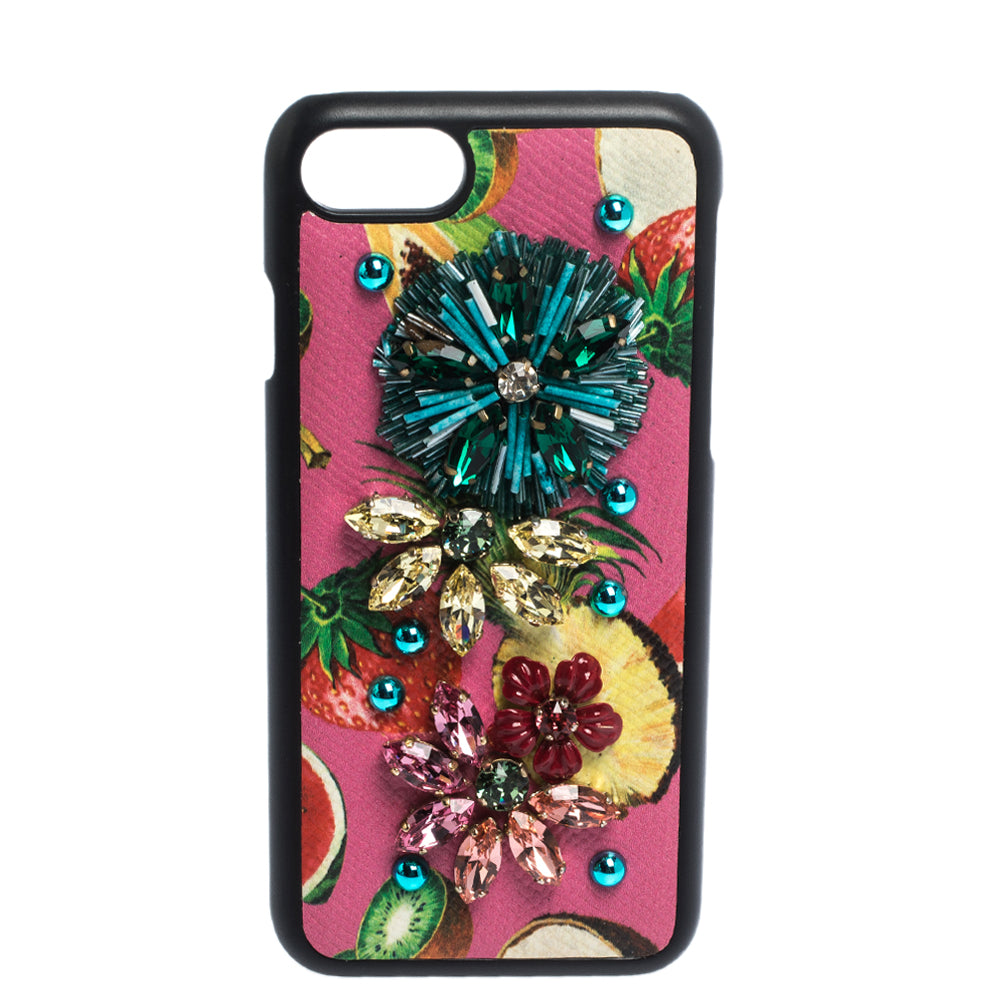 Dolce & Gabbana Multicolor Fruit Print Leather Crystal Embellished iPhone 7 Case