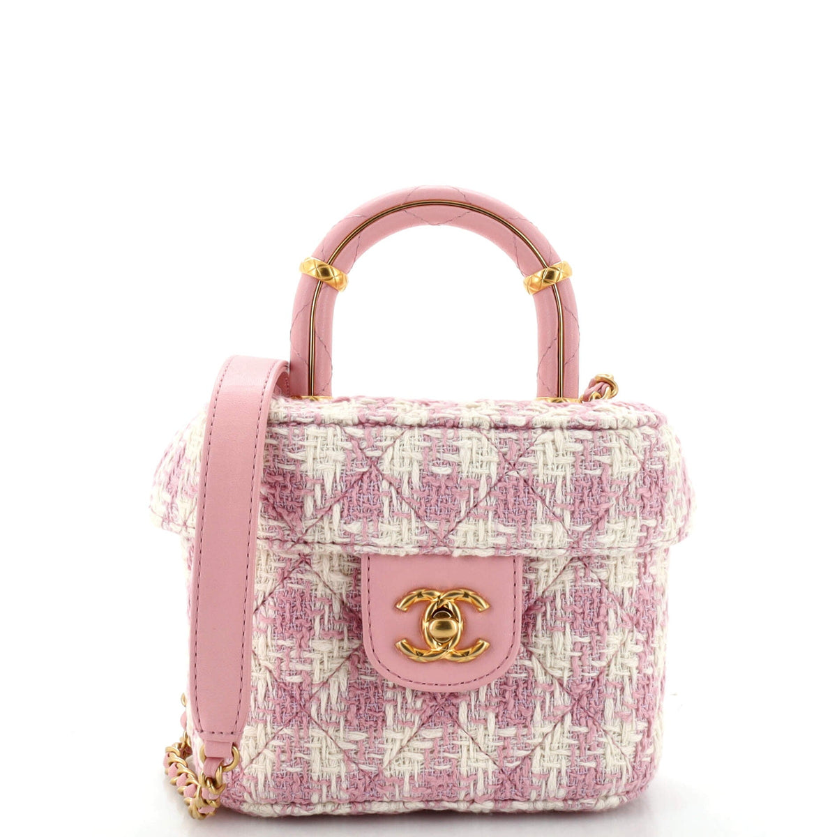 Chanel CHANEL CC Top Handle Flap Vanity Case Quilted Tweed Small