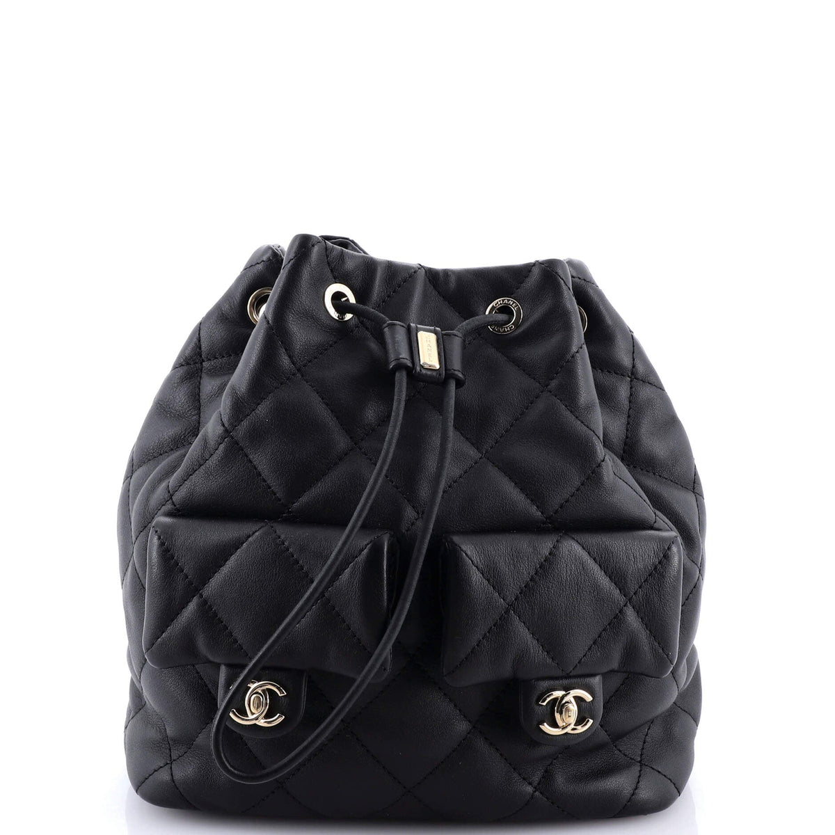 Chanel CHANEL Double Pocket Drawstring Backpack Quilted Calfskin Small
