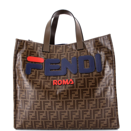 FENDI Mania Logo Shopper Tote Zucca Coated Canvas Large