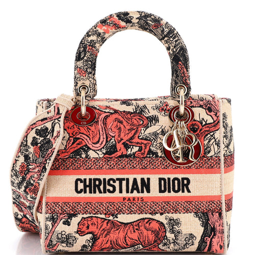 Lady D-Lite Bag Embroidered Raffia Medium