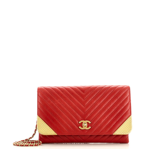 CHANEL Rock The Corner Flap Clutch on Chain Chevron Calfskin